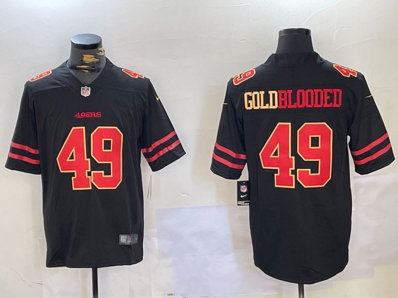 Men San Francisco 49ers #49 Goldblooded Black gold 2024 Nike Vapor Limited NFL Jersey style 4